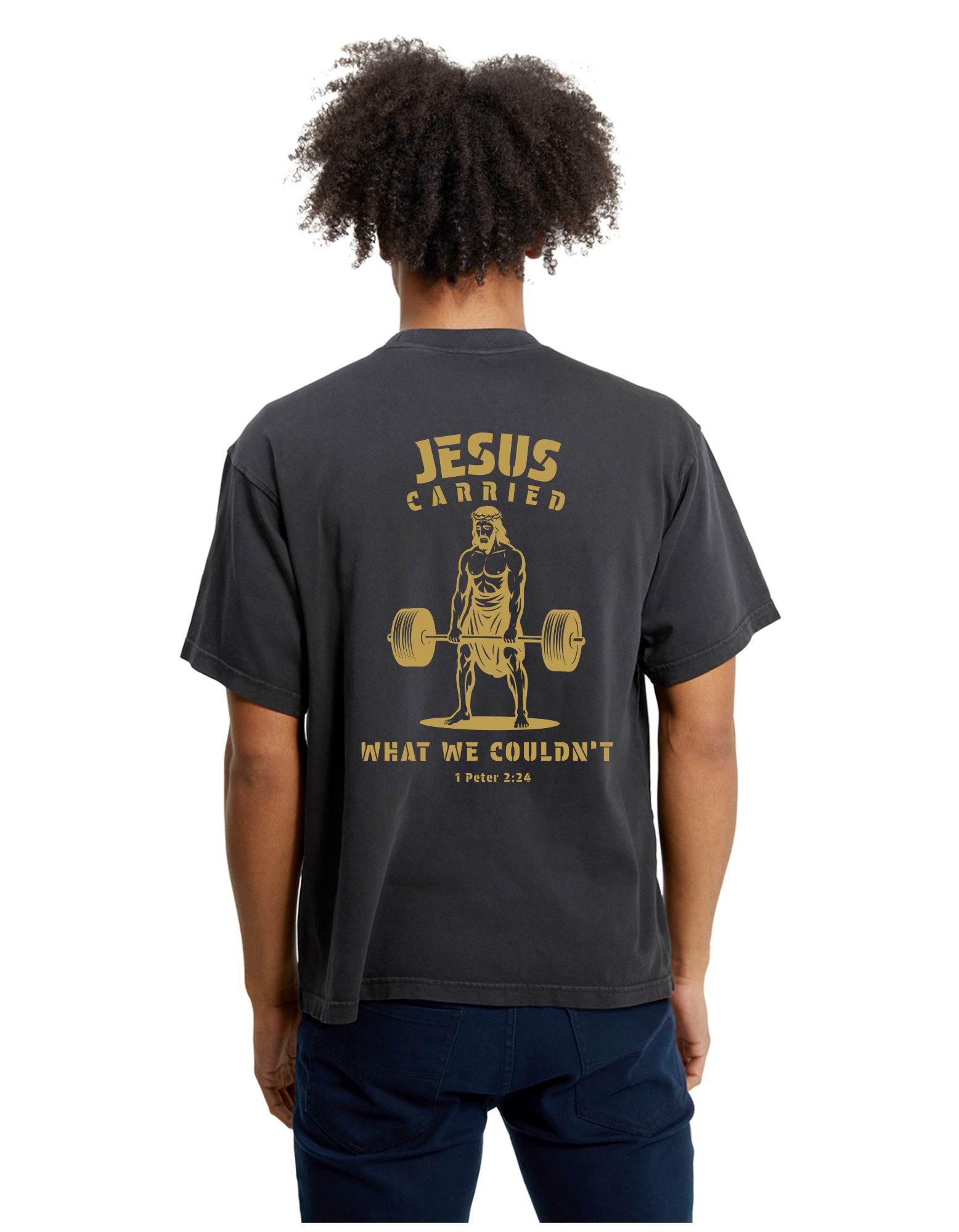 Living Water Barbell Club Oversized Tee | Faith Fitness Apparel (1 Peter 2:24)